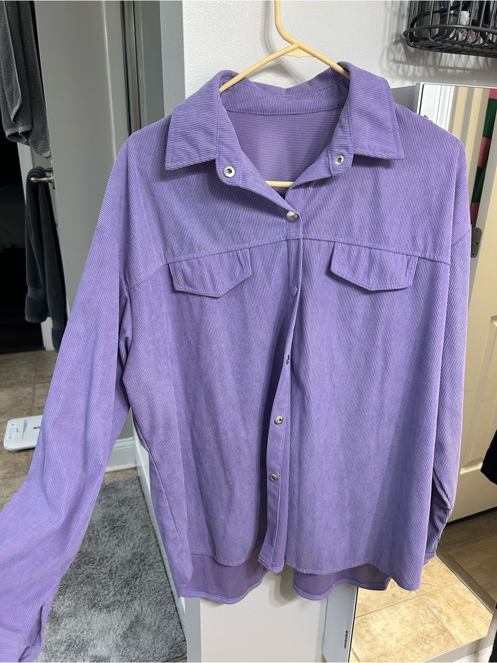 SHEIN Lavender Button-Down Corduroy Shirt